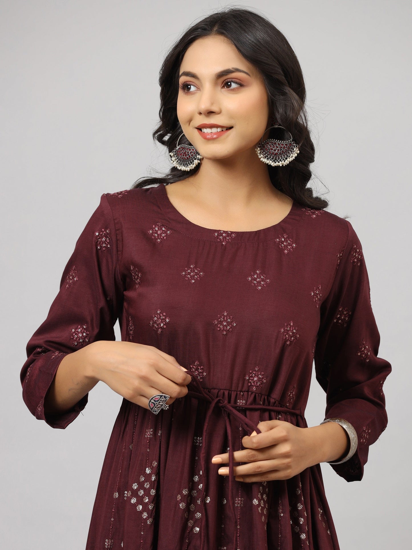 Mauve Festive Printed Flared Dress