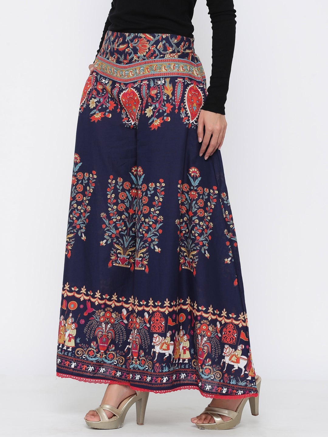 Indigo Cotton Printed Flared Palazzo
