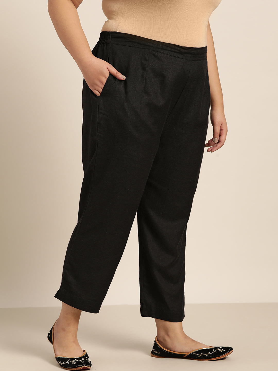 Black Rayon Flex Solid Slim Fit Pant/Slim Pant