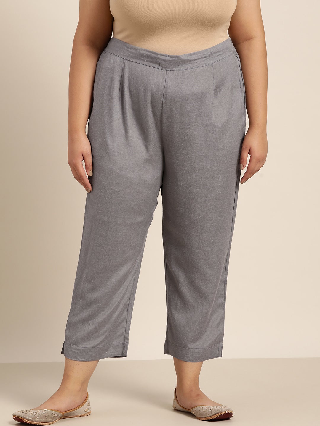Grey Rayon Flex Solid Slim Fit Pant/Slim Pant