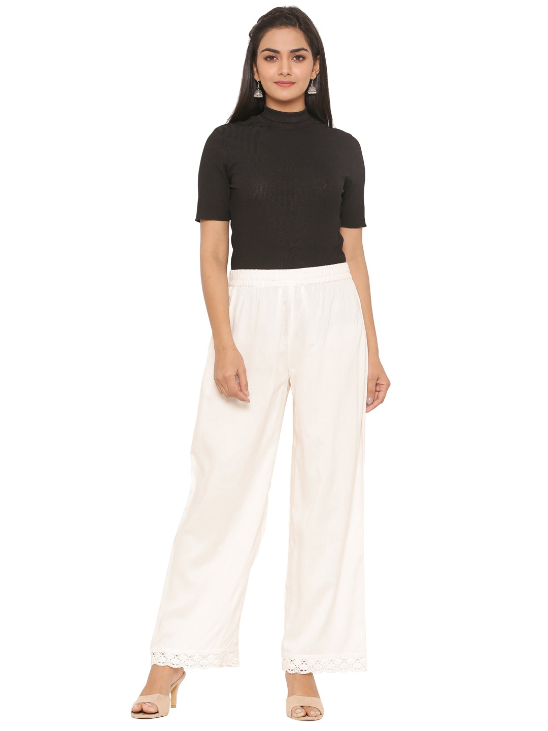 Ivory Rayon Solid Wide Leg Palazzo