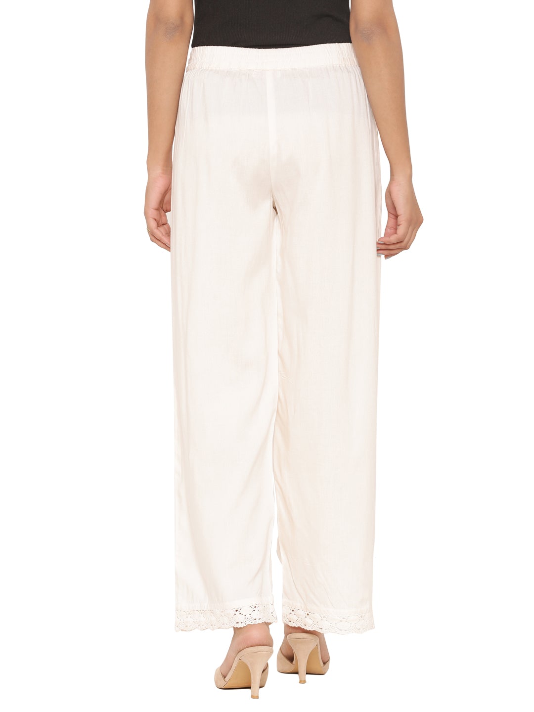 Ivory Rayon Solid Wide Leg Palazzo