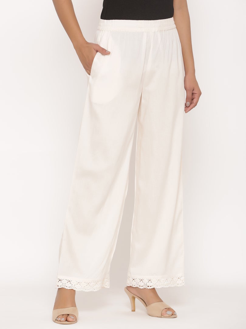 Ivory Rayon Solid Wide Leg Palazzo