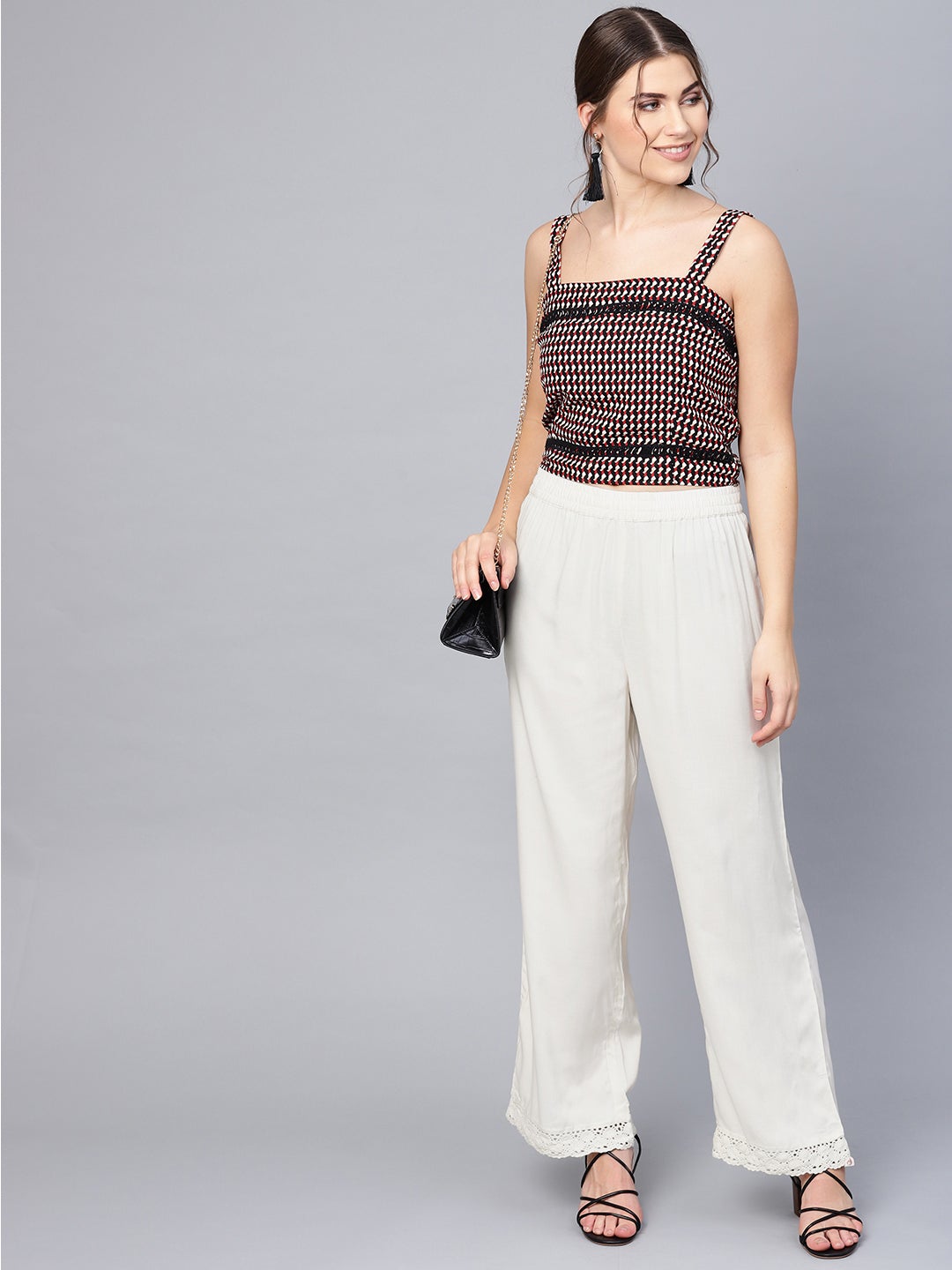 Offwhite Rayon Solid Wide Leg Palazzo