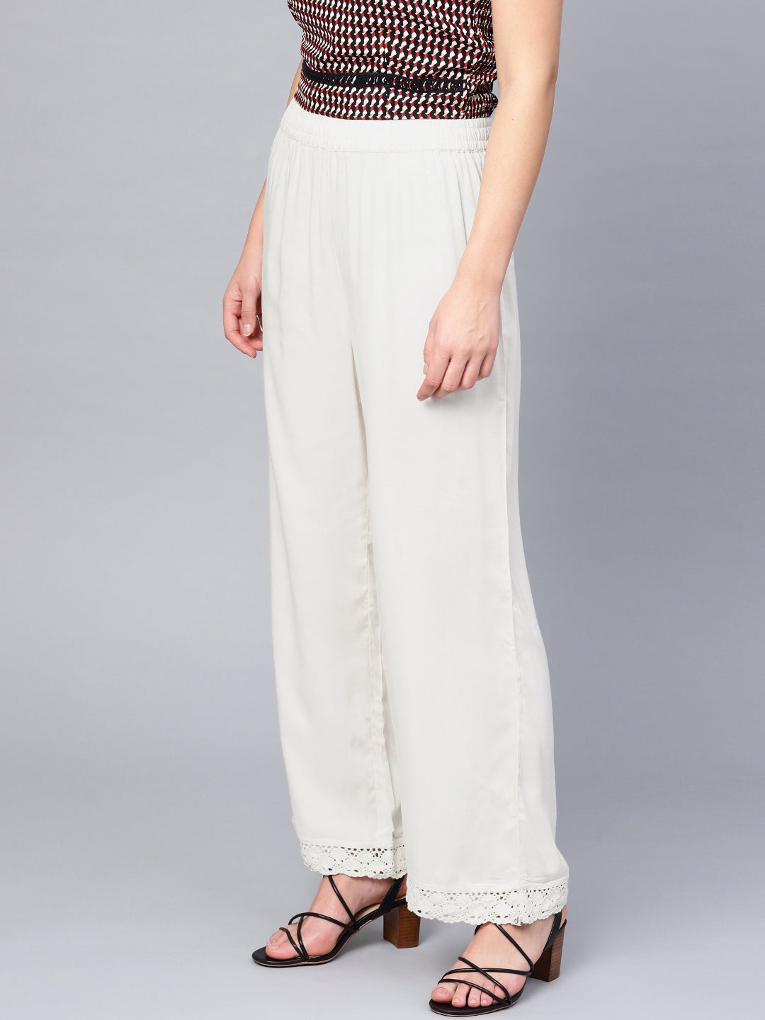 Offwhite Rayon Solid Wide Leg Palazzo