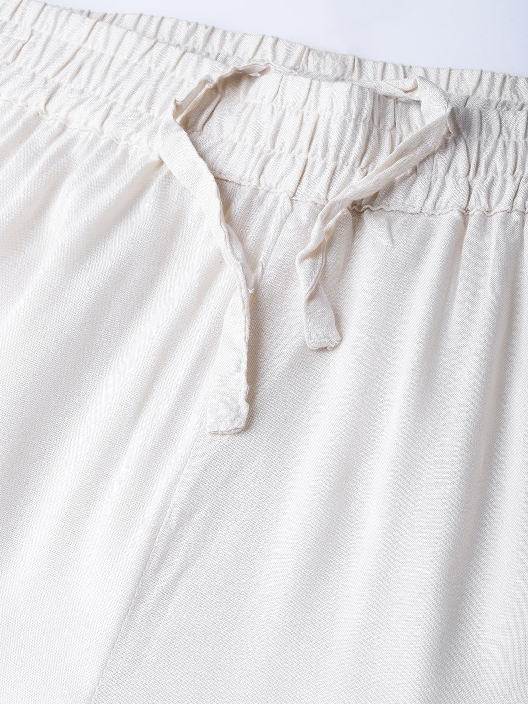Offwhite Rayon Solid Wide Leg Palazzo