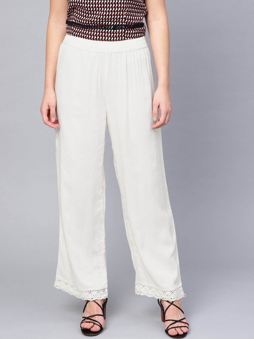 Offwhite Rayon Solid Wide Leg Palazzo