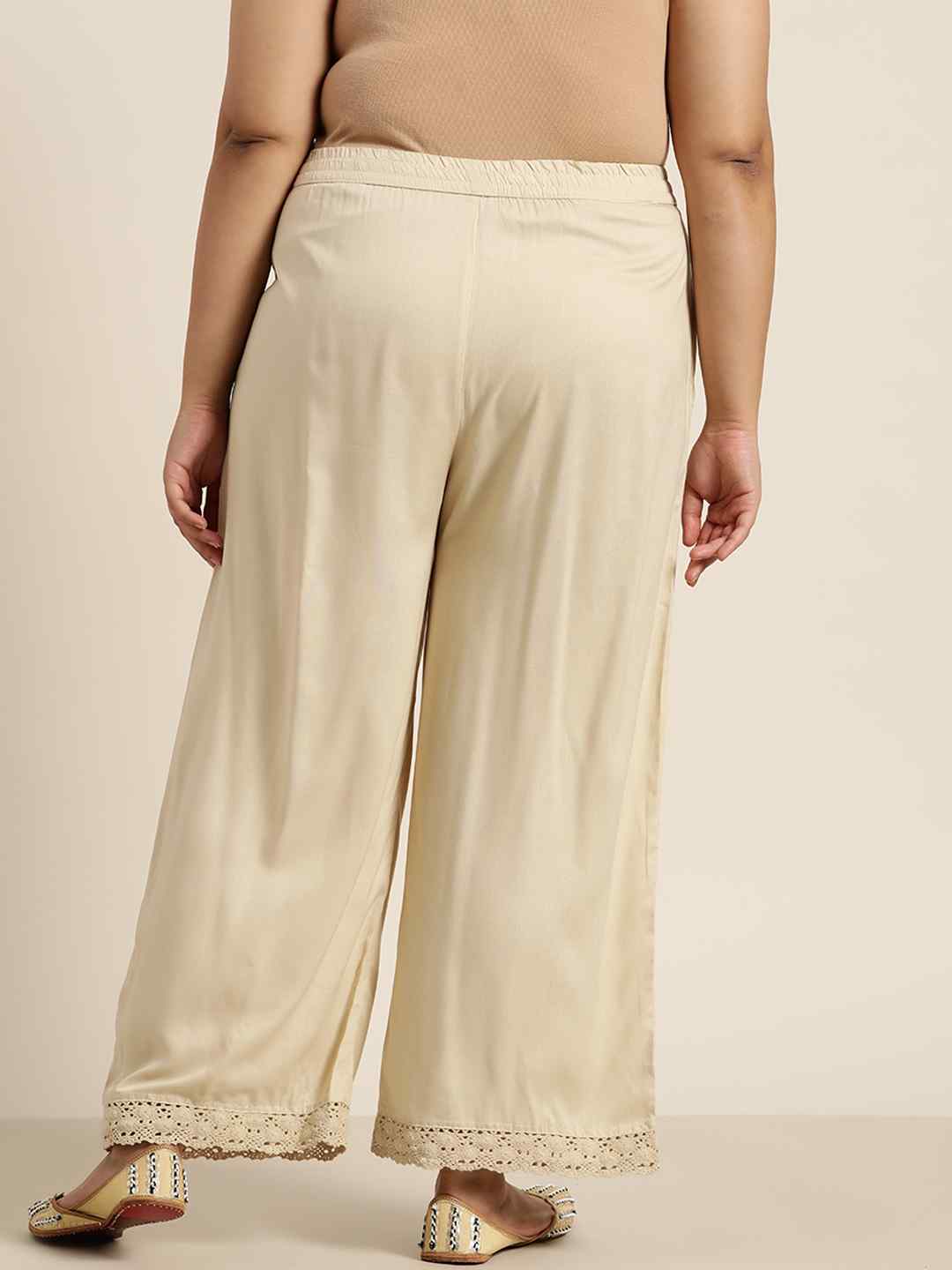 Beige Rayon Solid Wide Leg Palazzo