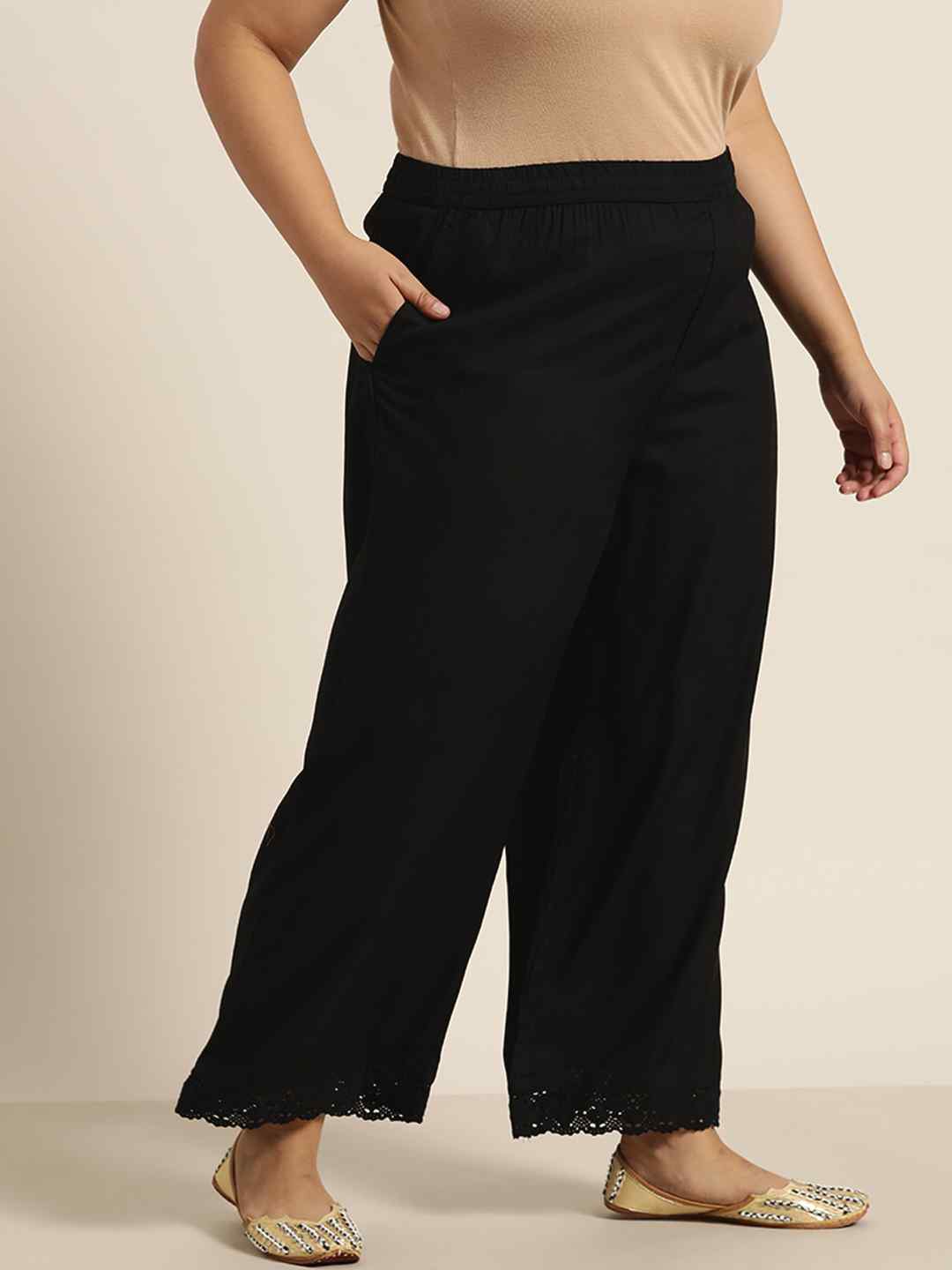 Black Rayon Solid Wide Leg Palazzo