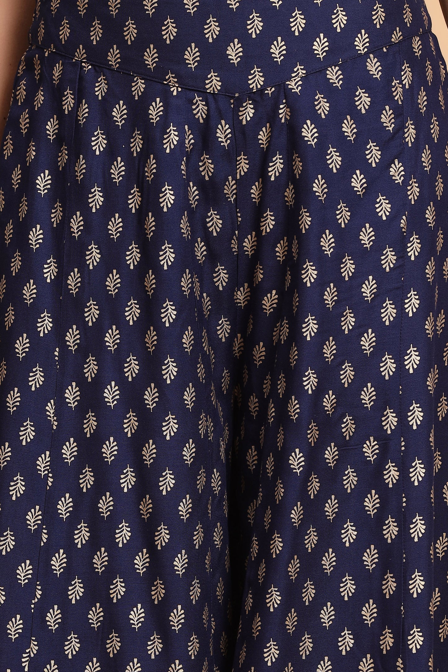 Navy Rayon Printed Flared Palazzo