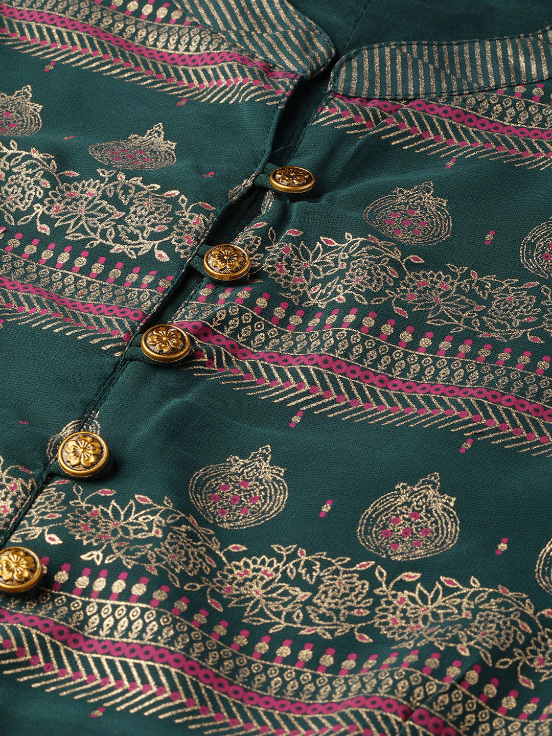 Jade green Georgette Printed Layered Dress