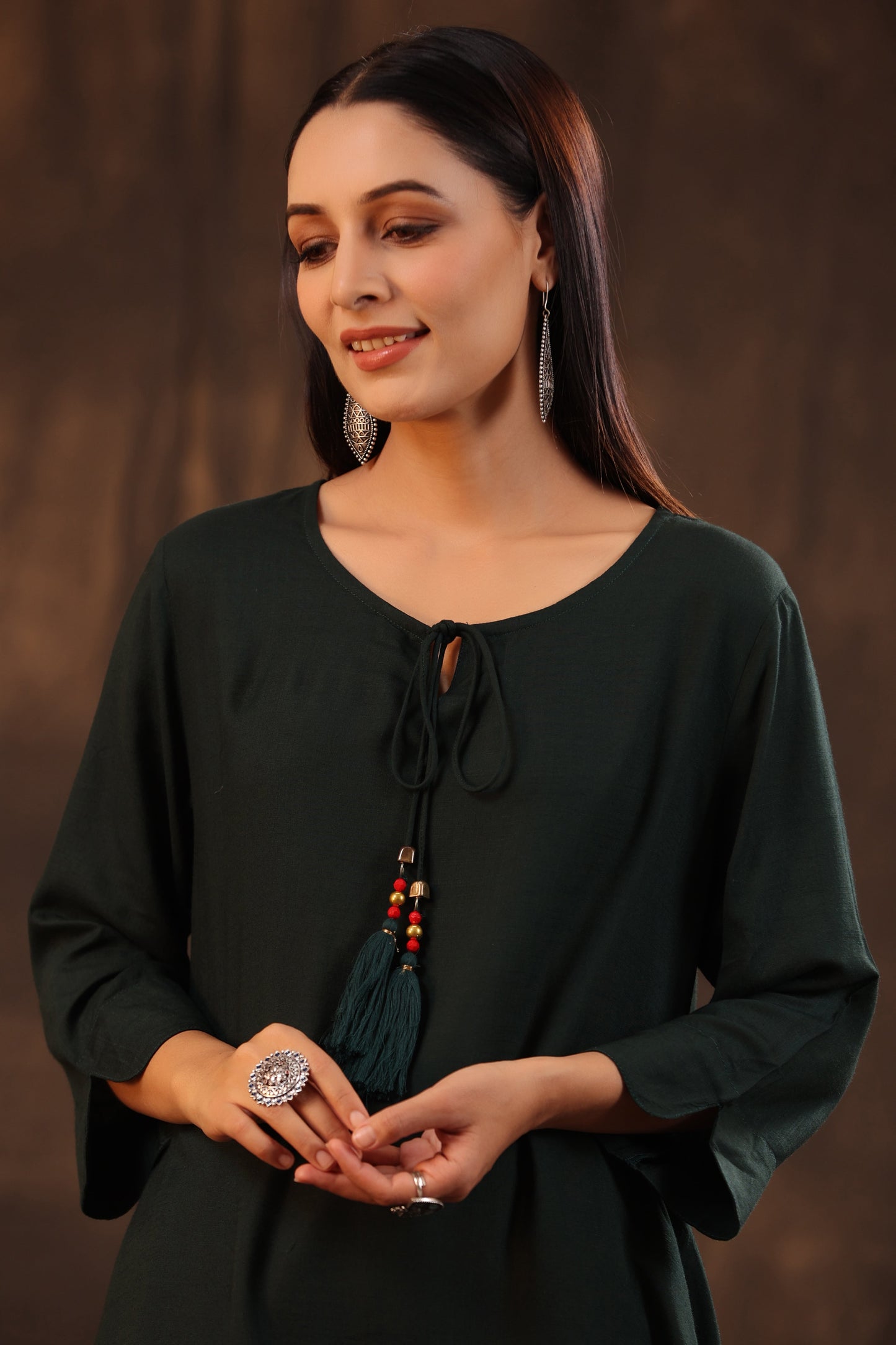 Jadegreen Rayon Slub Solid Asymmetric Kurta