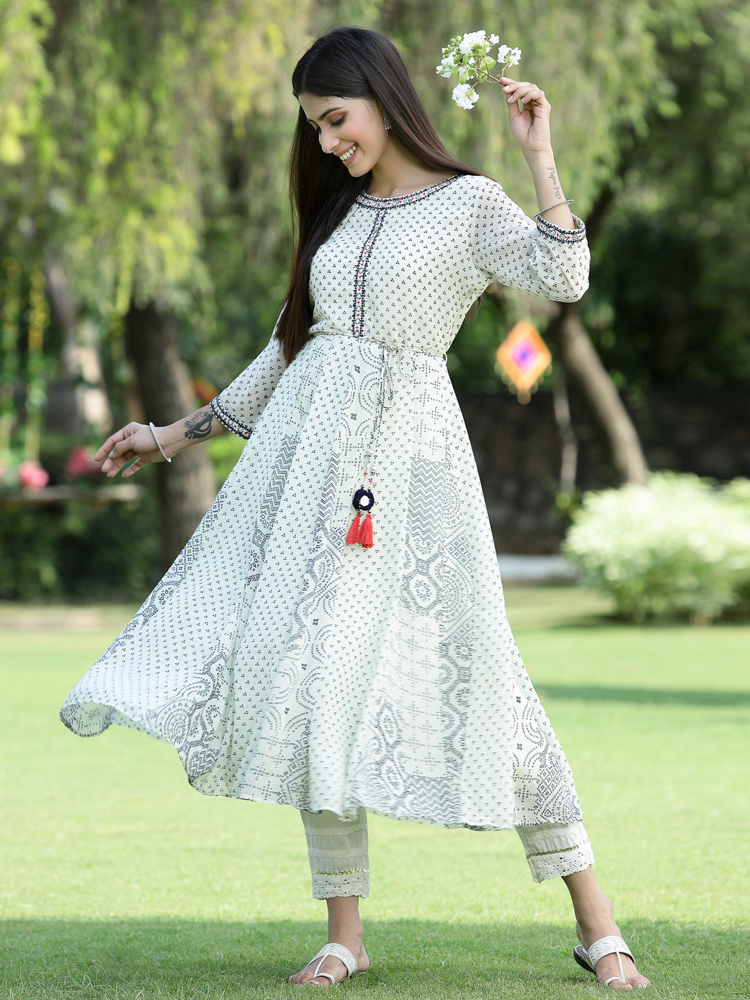 Ivory Georgette Printed Anarkali Kurta