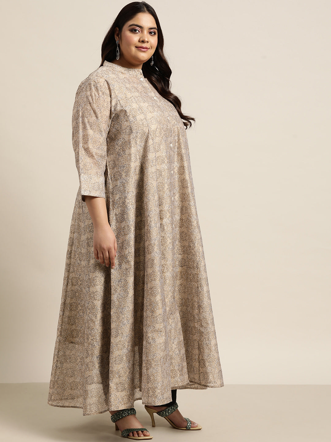Beige Rayon Festive Wear Printed Anarkali Kurta