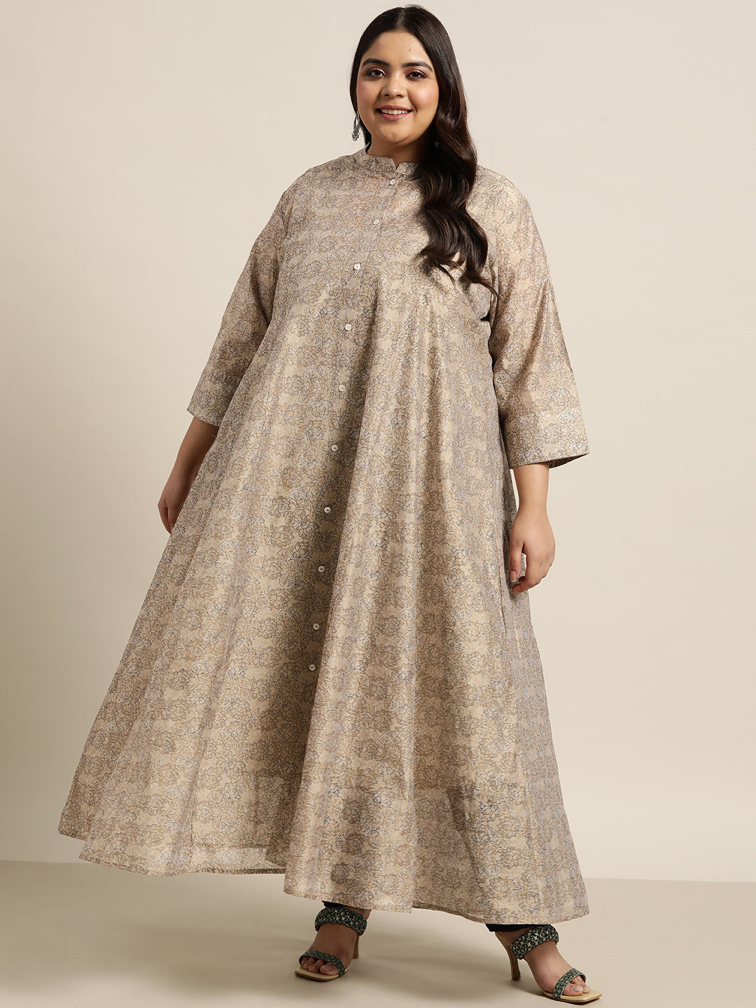 Beige Rayon Festive Wear Printed Anarkali Kurta