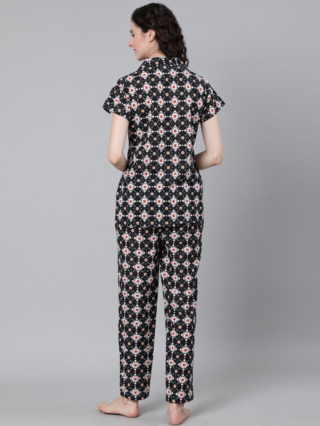 Women Black Printed Night suit