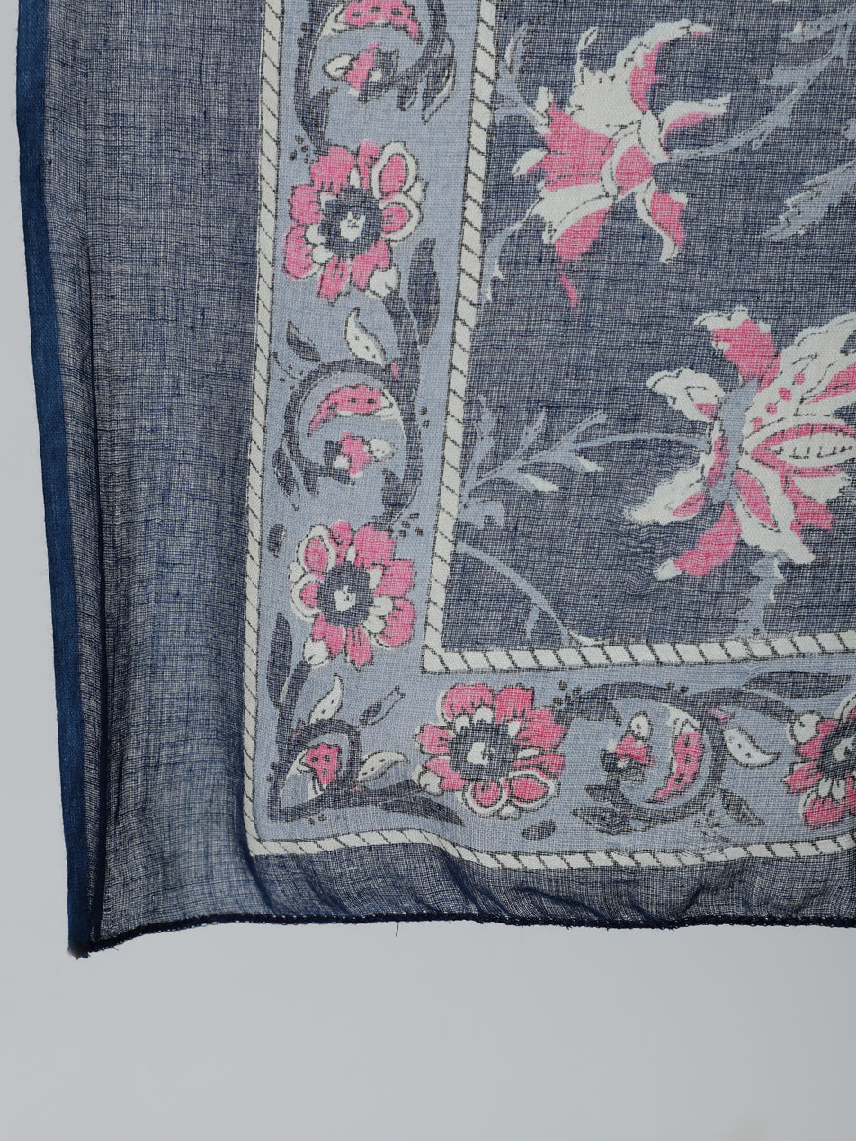 Navy Blue & Pink Floral Printed Flared kurta And Trouser With Dupatta