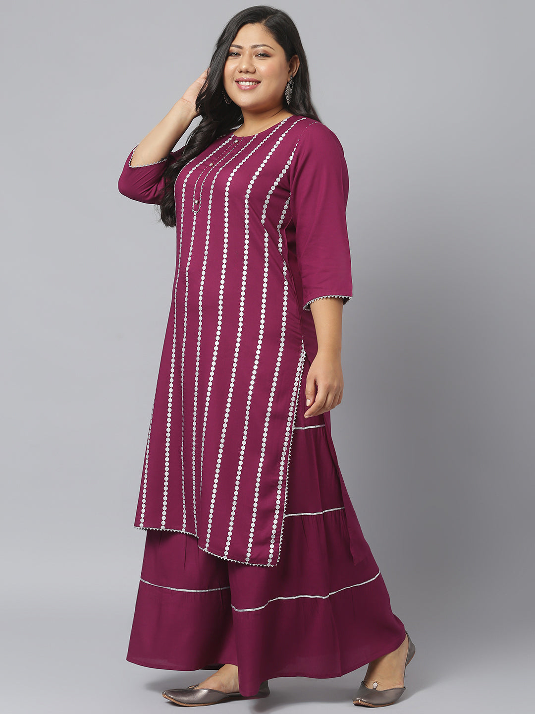 Women Printed Rayon Straight Kurta Sharara Dupatta Set