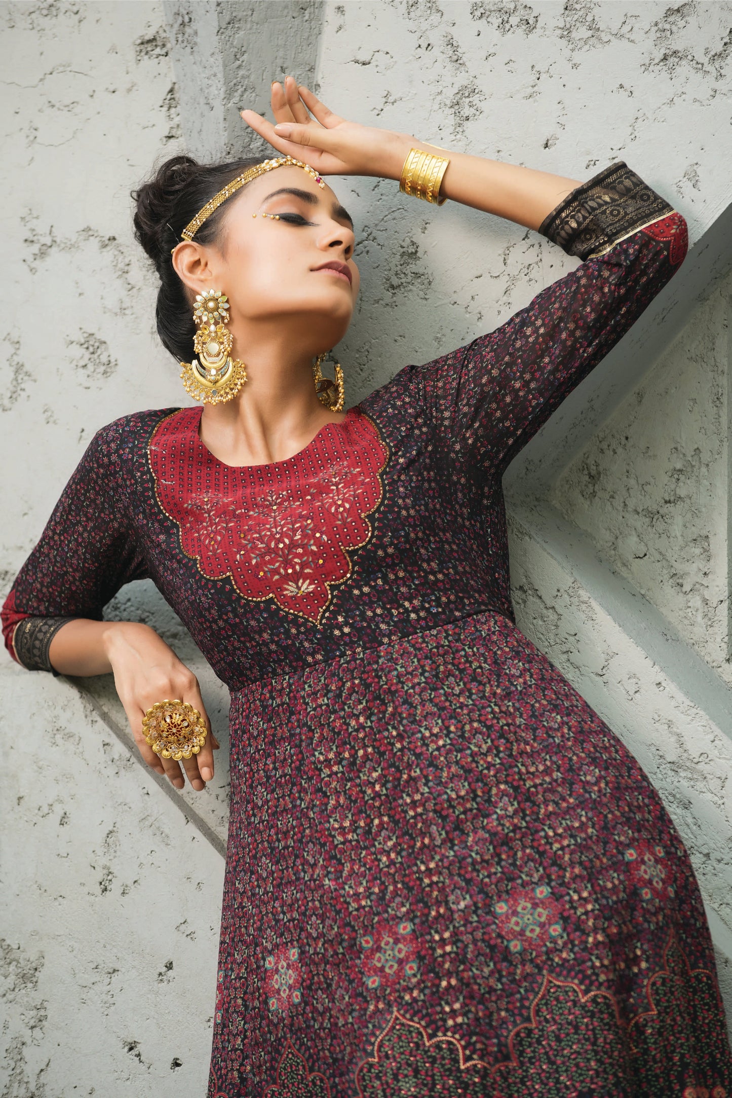 Black Georgette Festive Printed Anarkali Flared Anarkali Kurta