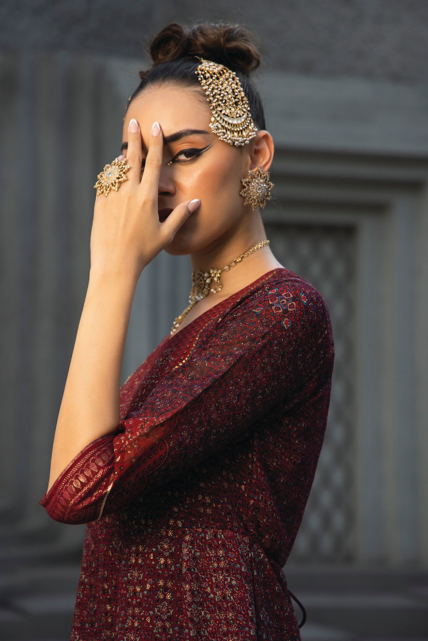 Maroon Georgette Festive Printed Anarkali Flared Anarkali Kurta