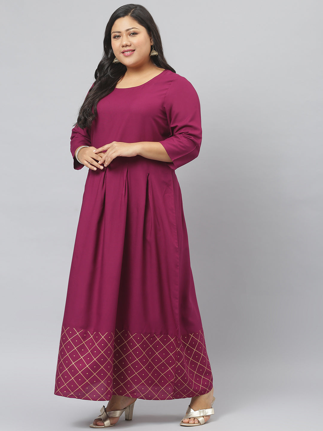 Gold Printed Rayon Flared Kurta Dupatta Set