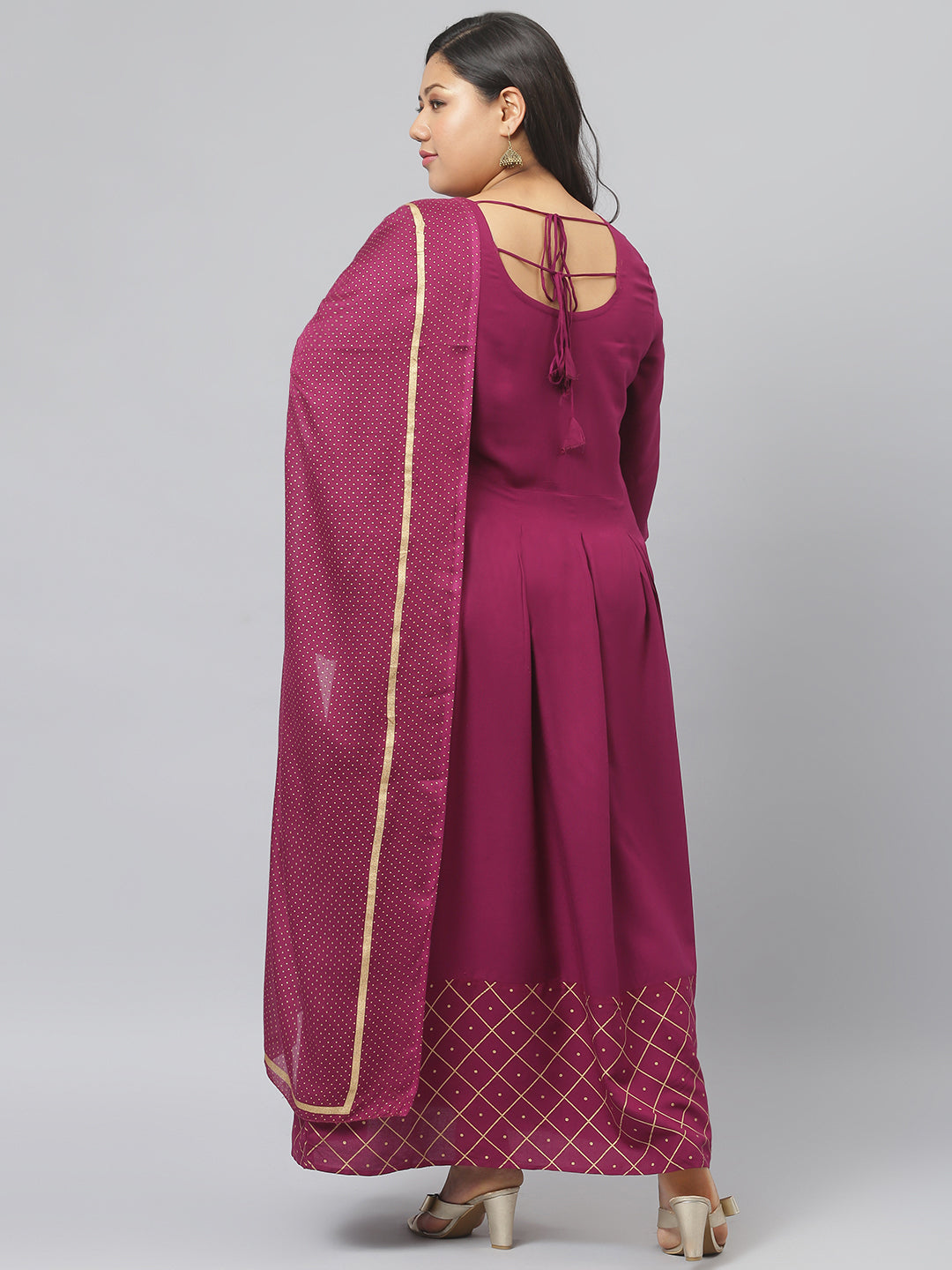 Gold Printed Rayon Flared Kurta Dupatta Set