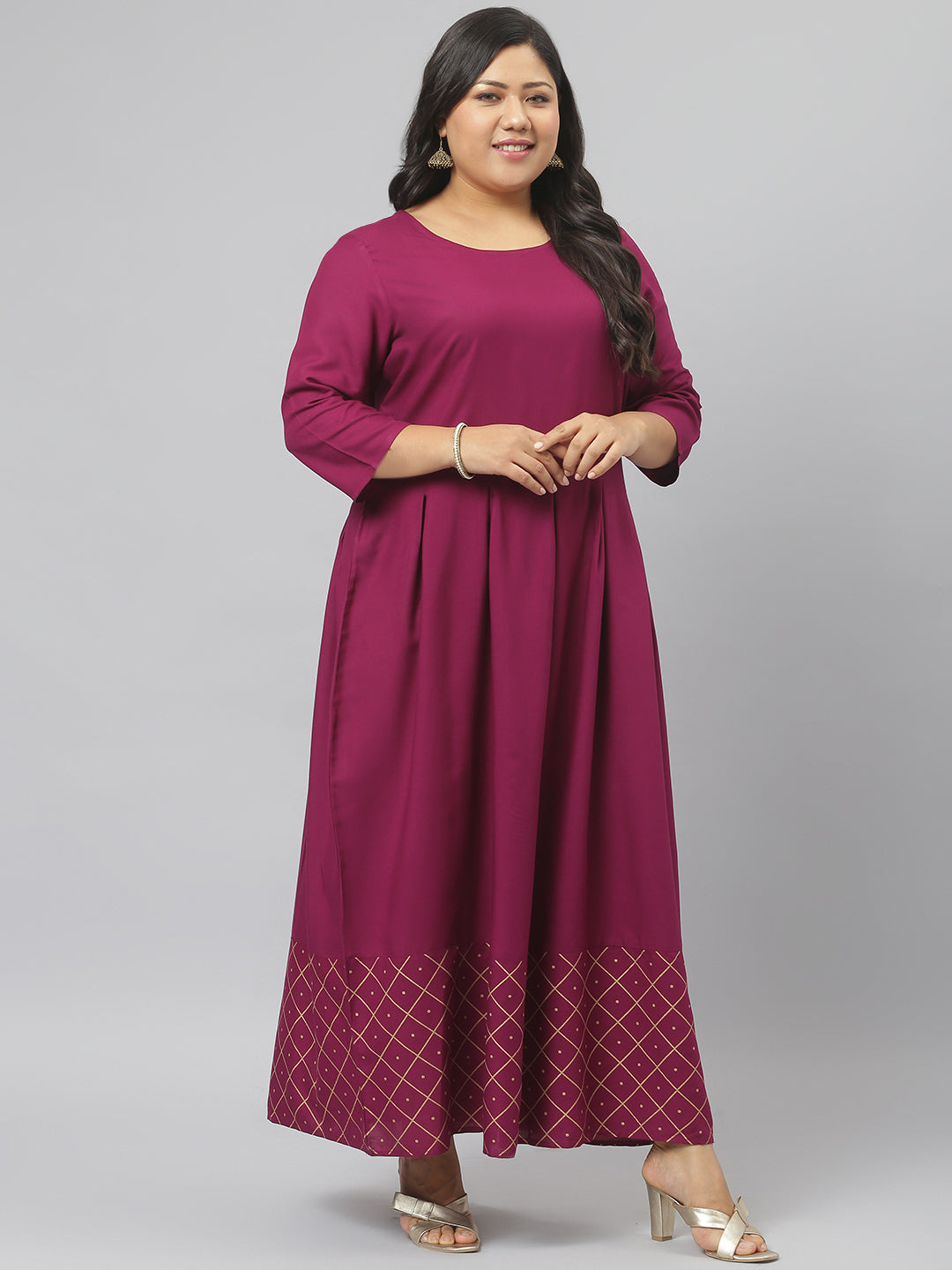 Gold Printed Rayon Flared Kurta Dupatta Set