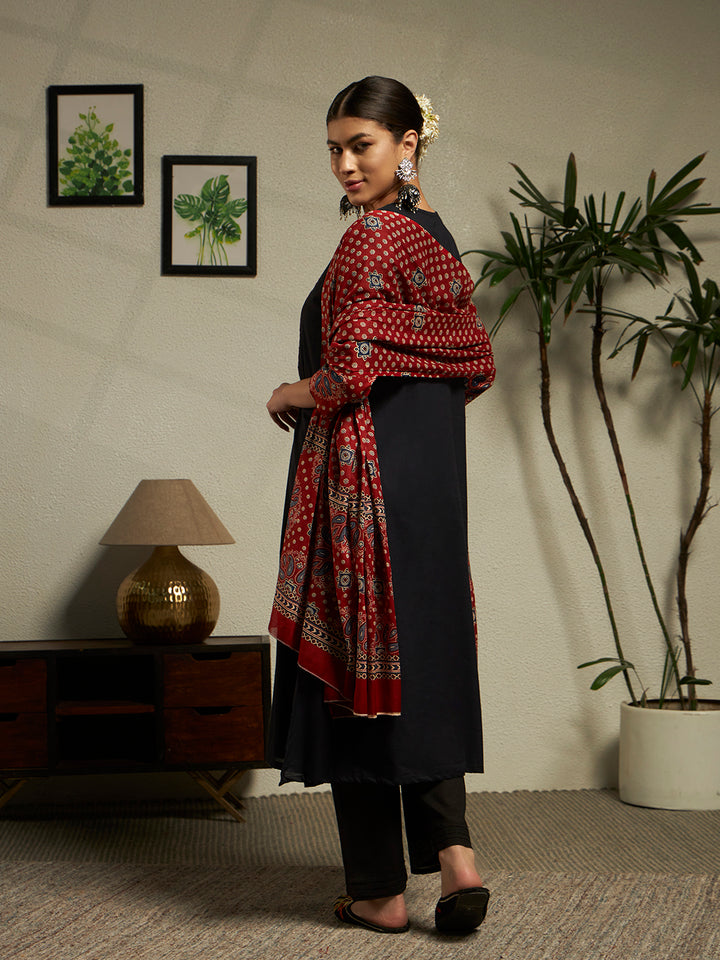 Straight Printed Cotton Kurta And Trousers With Dupatta
