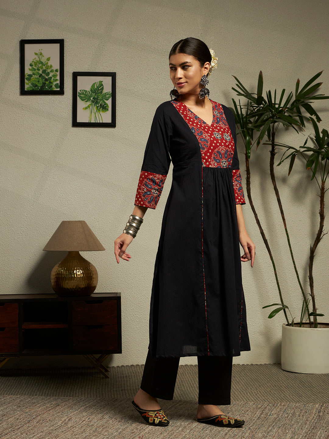 Straight Printed Cotton Kurta And Trousers With Dupatta