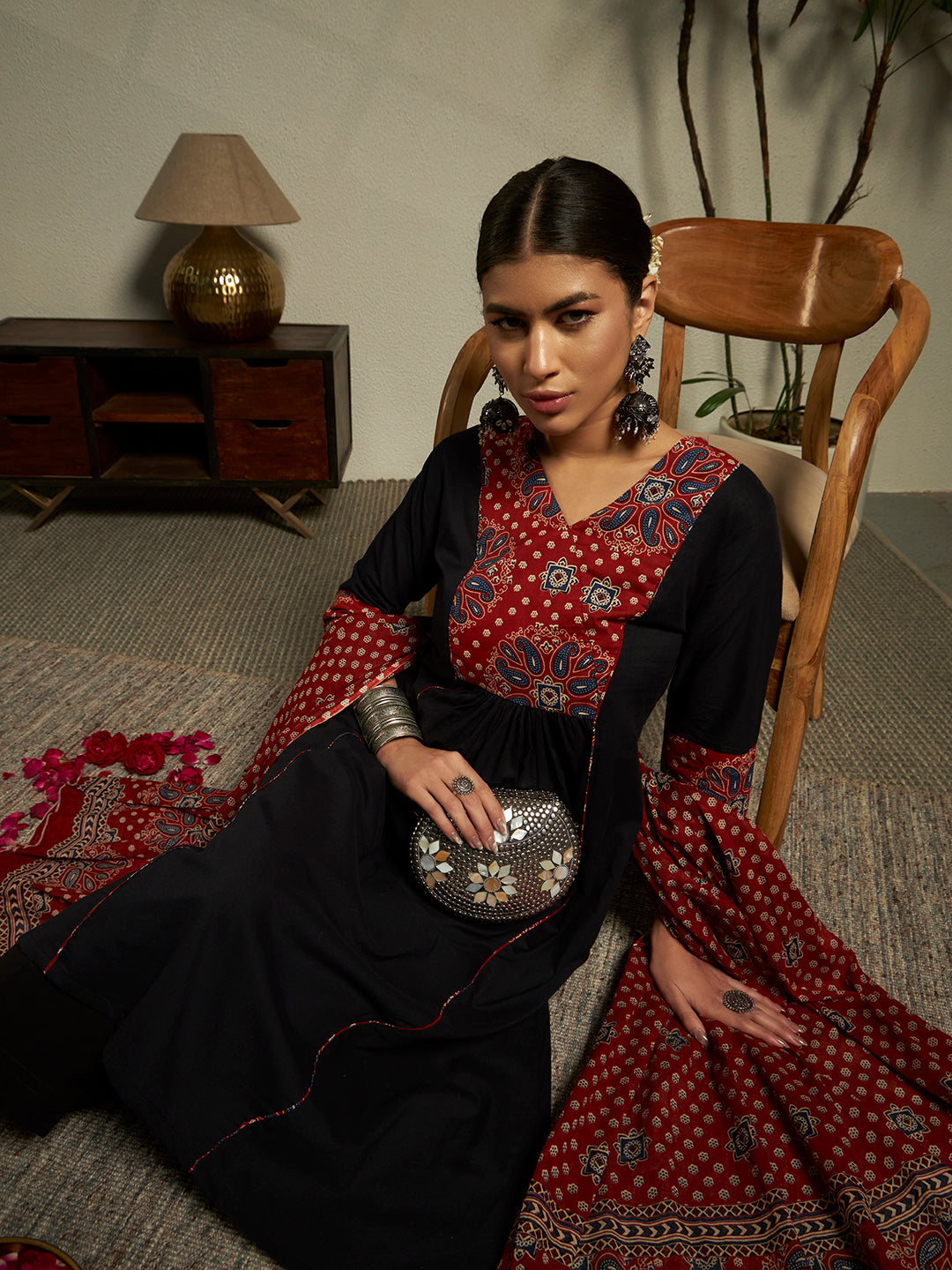 Straight Printed Cotton Kurta And Trousers With Dupatta