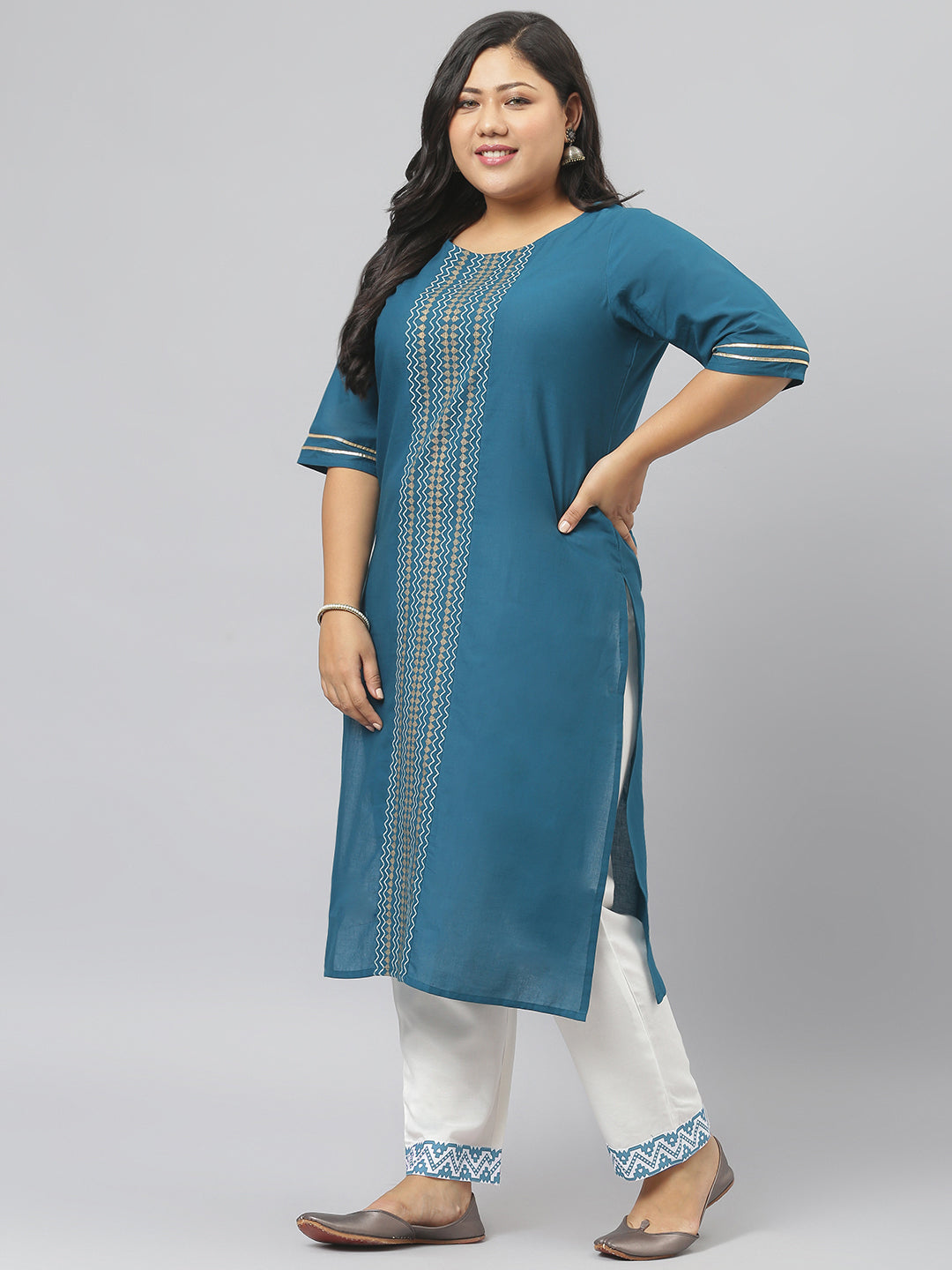 Women Printed Cotton Straight Kurta Pant Dupatta Set (Pre-Order)