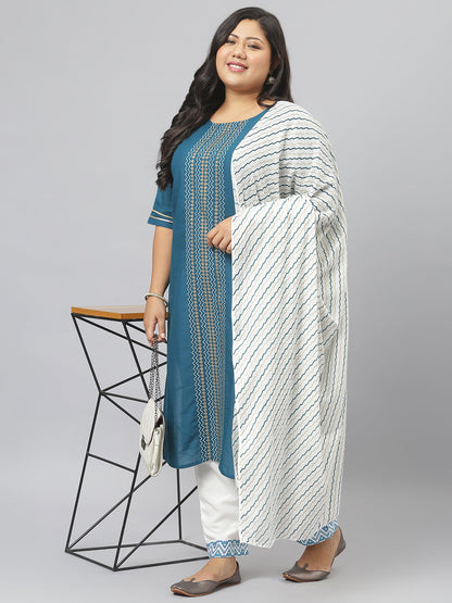 Women Printed Cotton Straight Kurta Pant Dupatta Set (Pre-Order)
