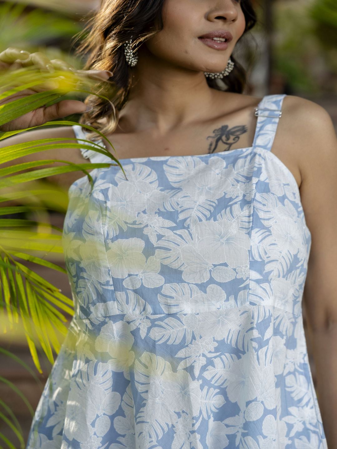 Blue Abstract Printed Peplum Top With Pant