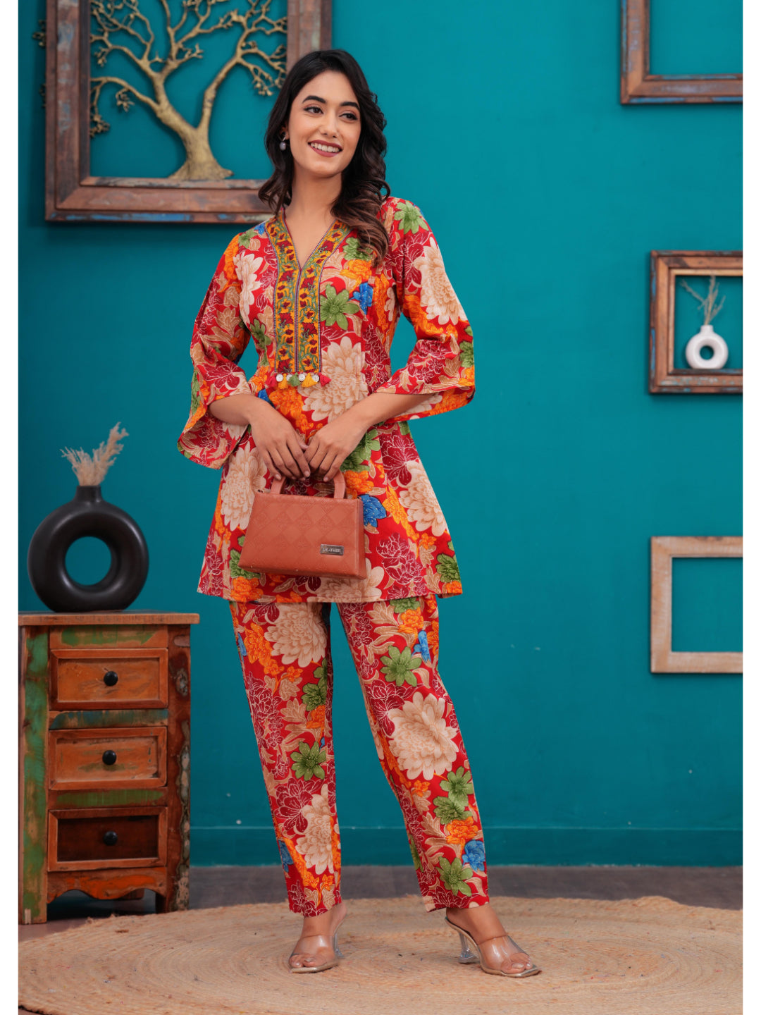 Red Floral Printed Co-Ord set