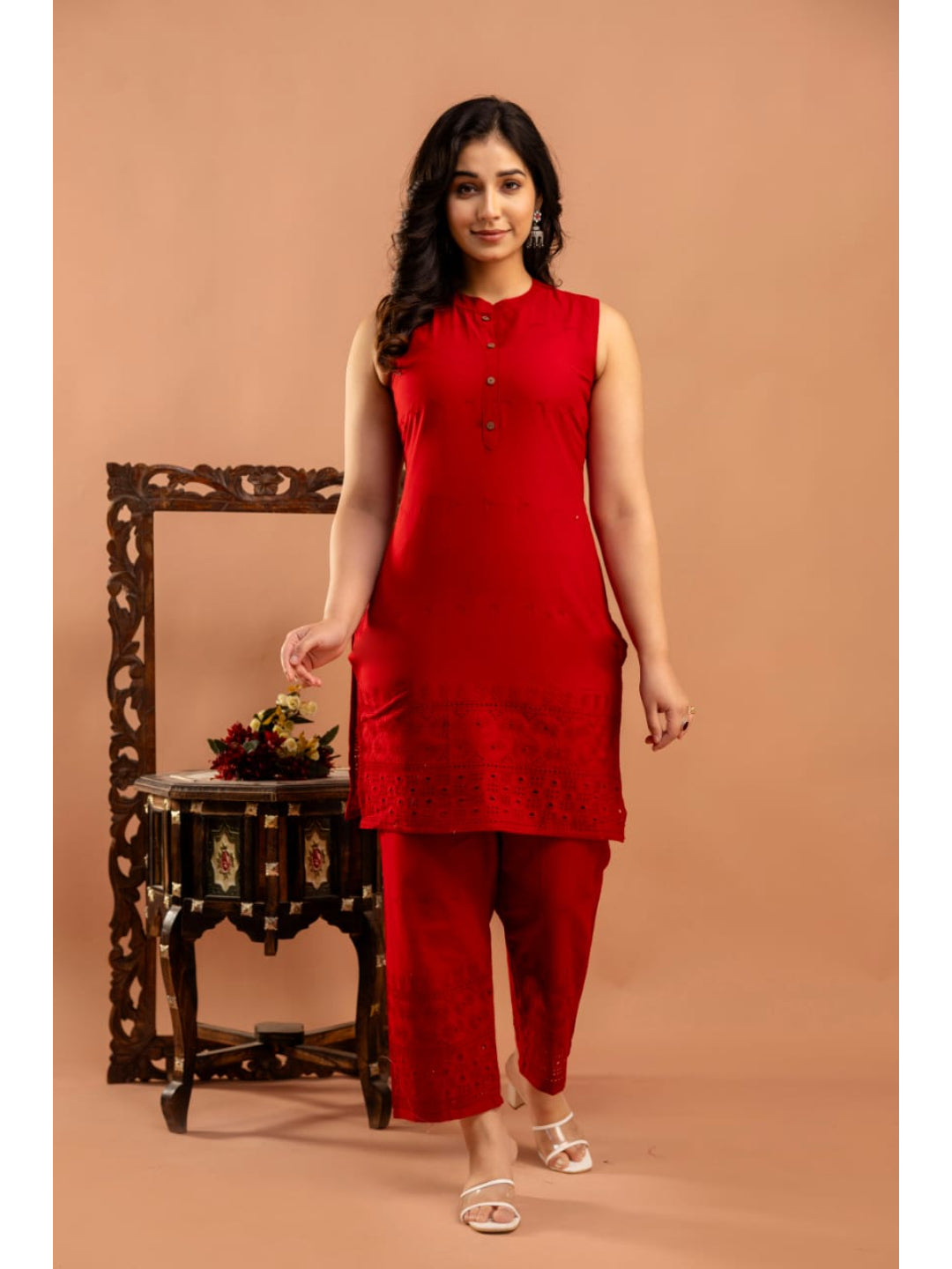 Red Schifli Sleeveless Co-Ord set