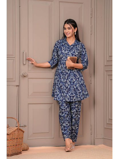 Navy Blue Printed Two Piece Cotton Co-ord Set