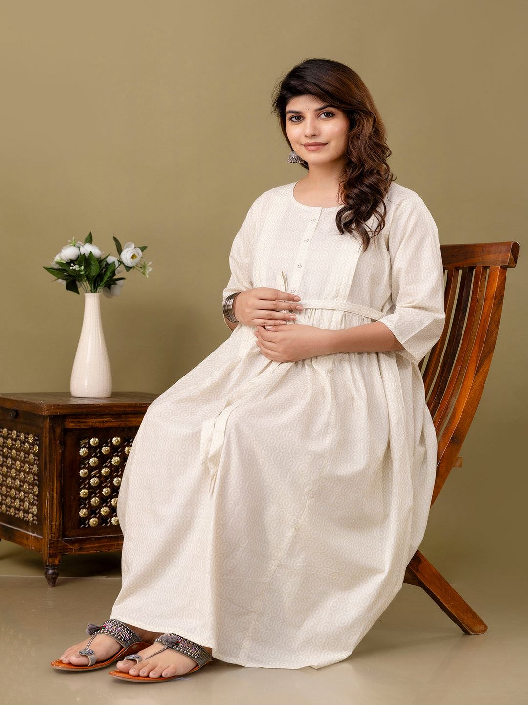 Off White Maternity Dress For Women