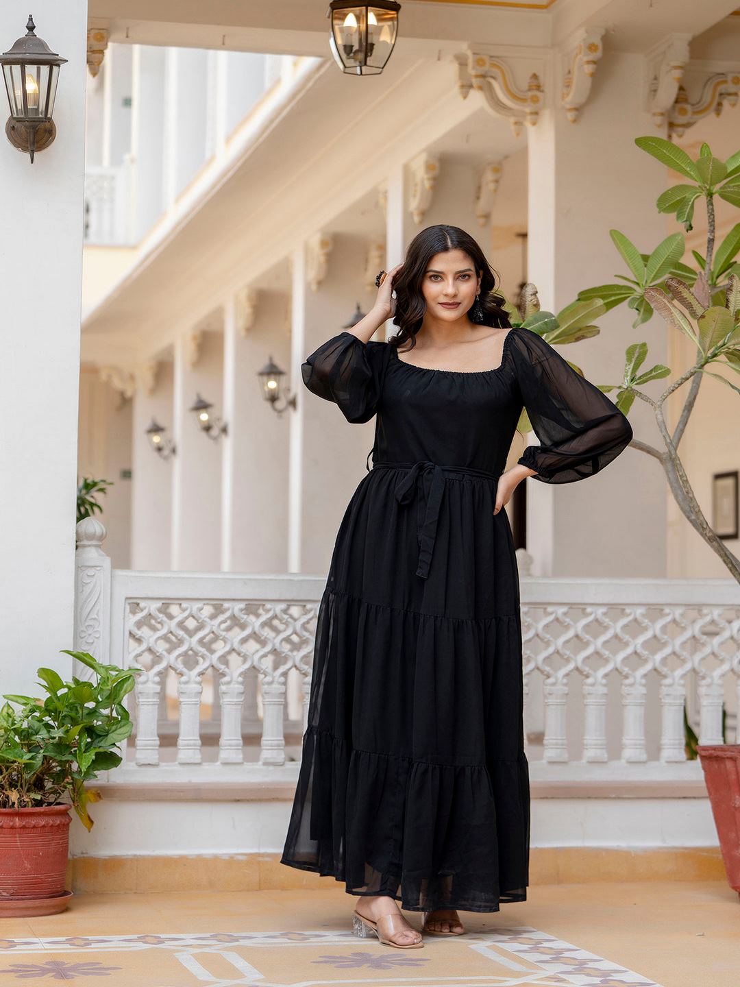 Black Georgette Flared Dress