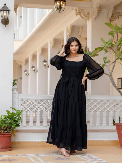 Black Georgette Flared Dress