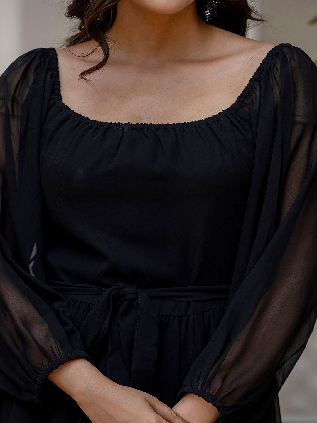 Black Georgette Flared Dress