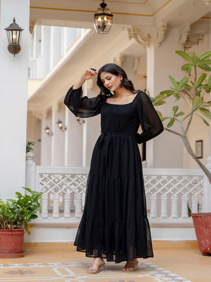 Black Georgette Flared Dress