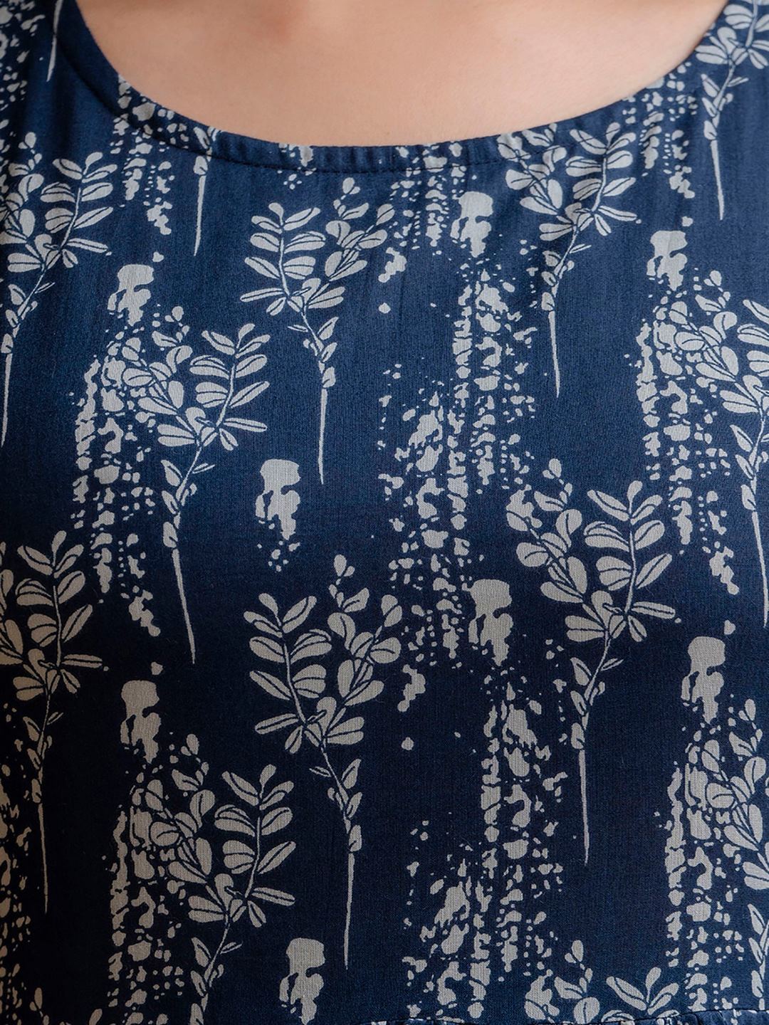 Navy Blue Printed Flared Dress