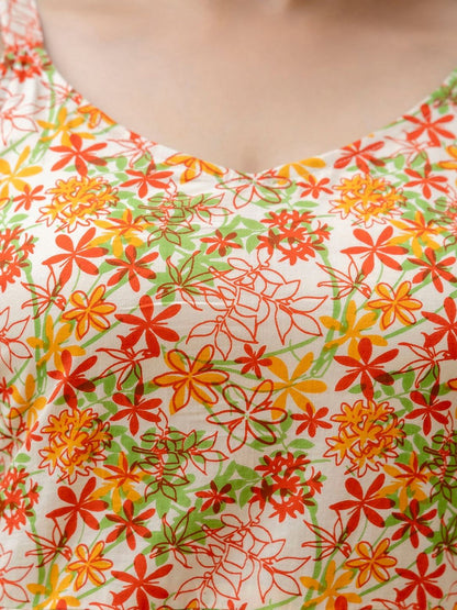 Multi Floral Printed Sleeveless Dress