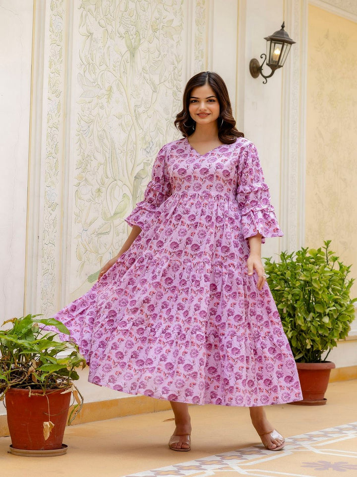 Pink Printed Flared Dress