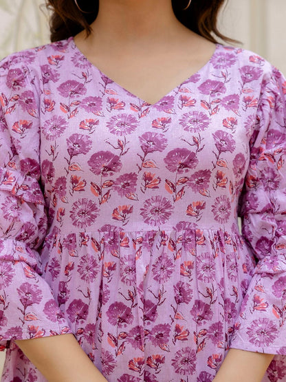 Pink Printed Flared Dress