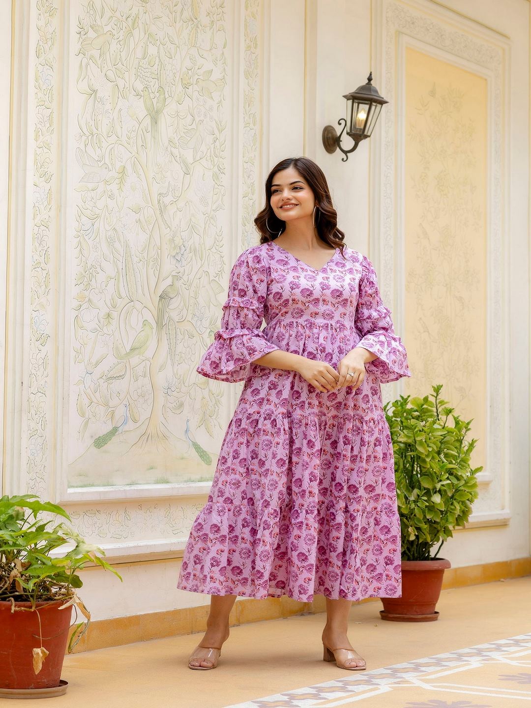 Pink Printed Flared Dress