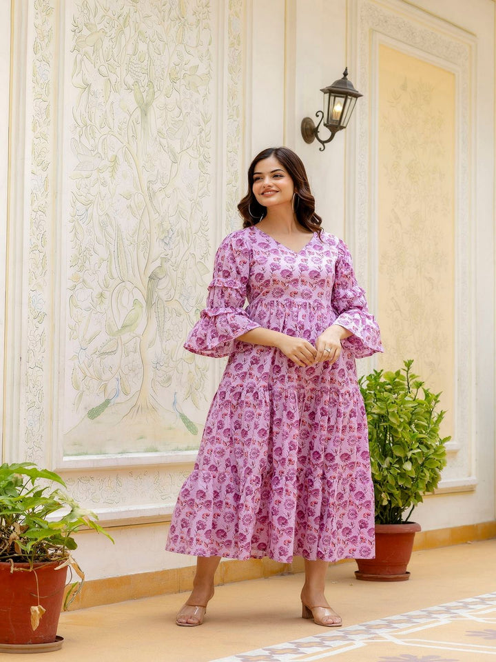 Pink Printed Flared Dress