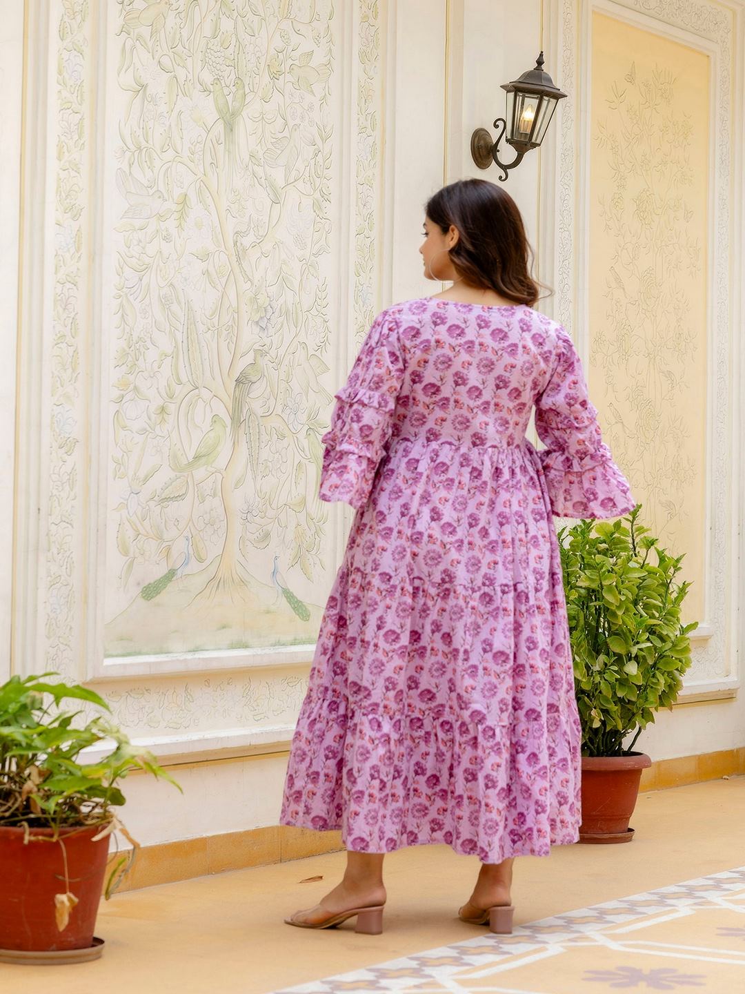 Pink Printed Flared Dress