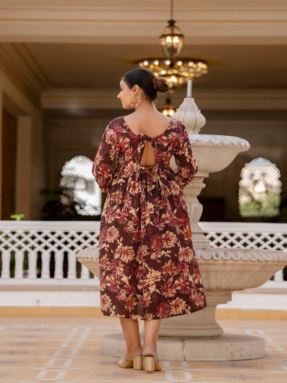 Burgundy Printed Flared Dress