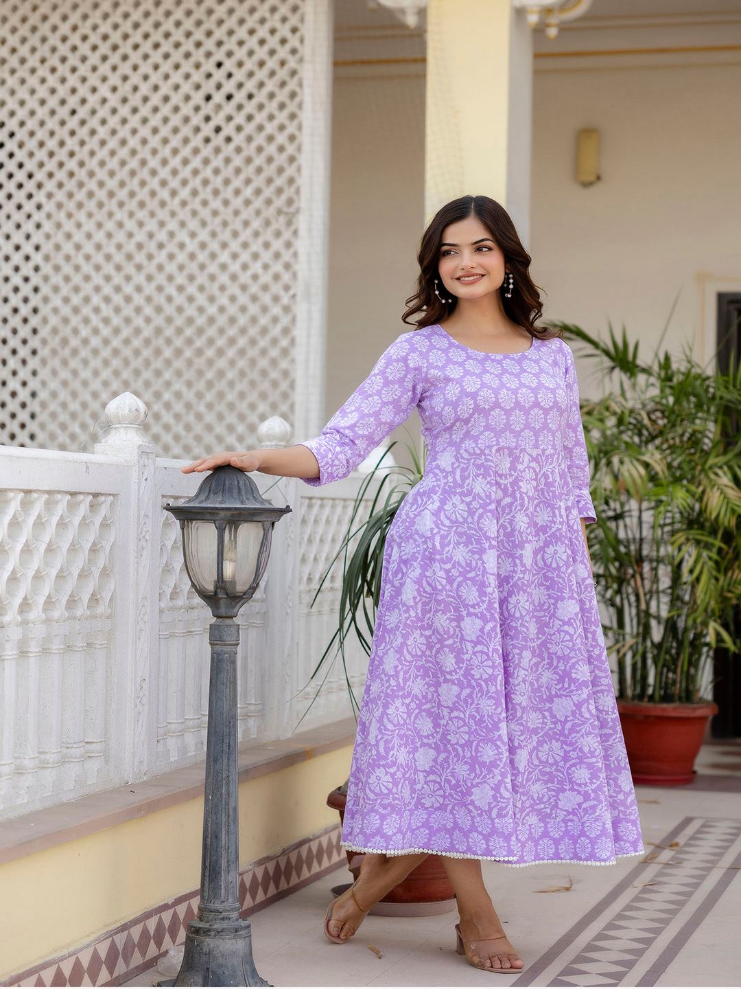 Purple Ethnic Printed Flared Dress